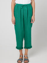 RUFFLE CAPRI LINEN PANT