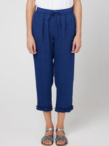 RUFFLE CAPRI LINEN PANT