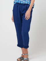 RUFFLE CAPRI LINEN PANT