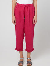 RUFFLE CAPRI LINEN PANT