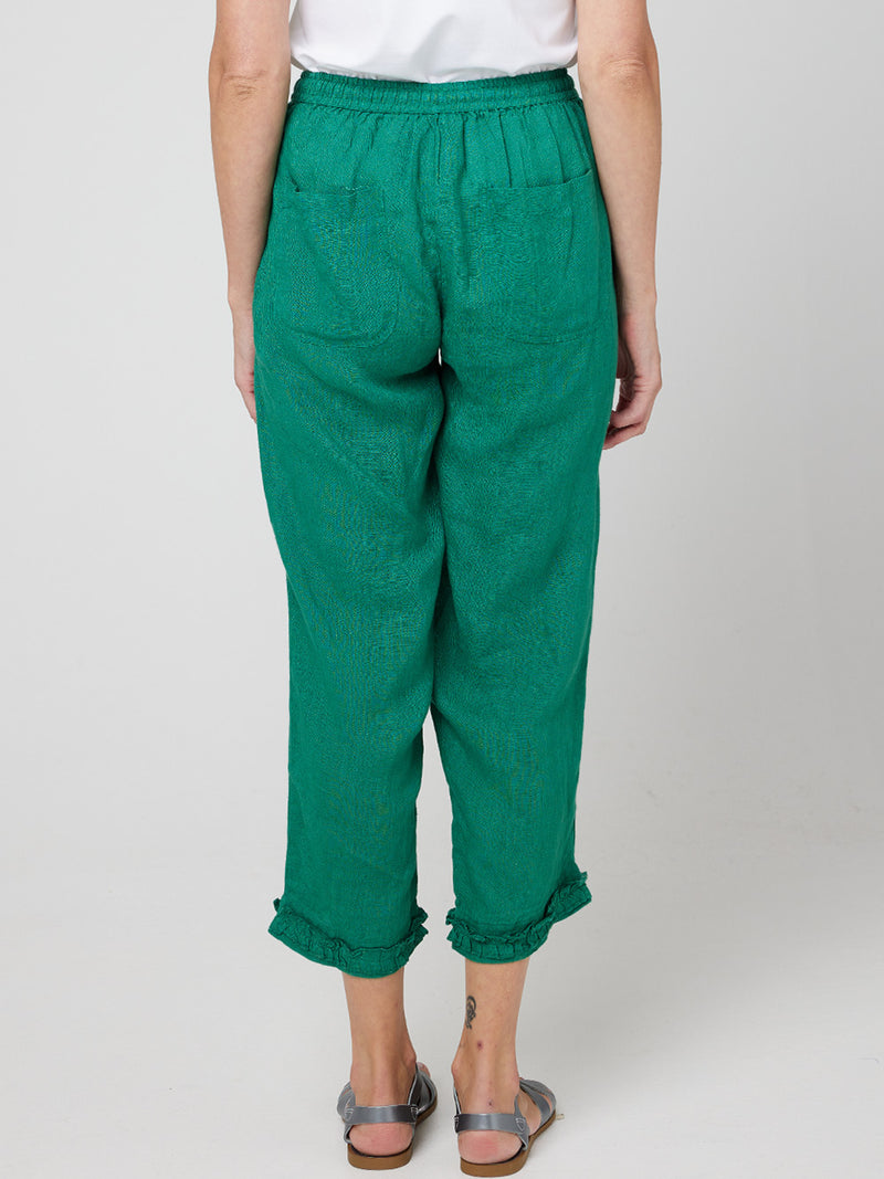 RUFFLE CAPRI LINEN PANT